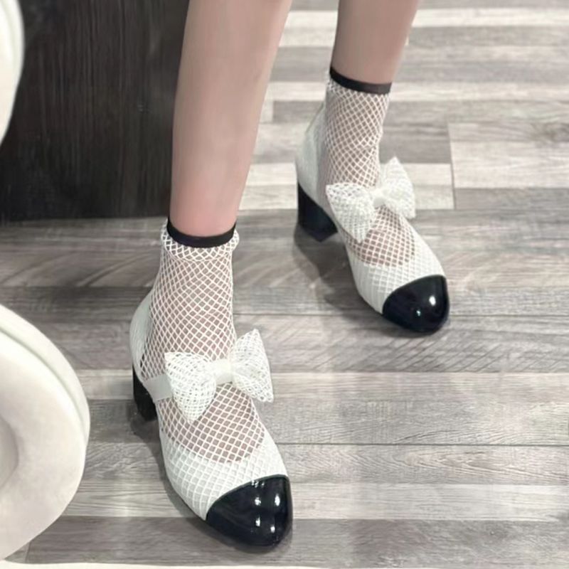 Designer Butterfly Knot Mesh Sandaler Lyxig Rhinestone Buckle Thick Heel Leather Shoes High Heels Fashionable Mesh Mixed Colors 35-41 Roman Sandals Shoes