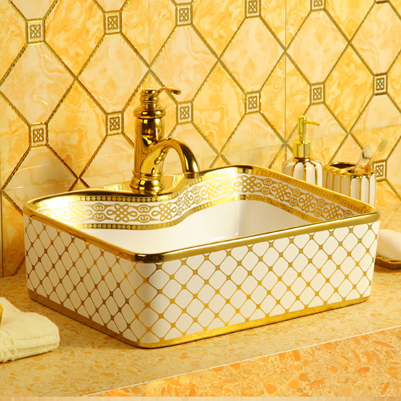 Keramische Waschbecken golden rechteckig Waschbecken Badezimmer Gerichte moderne Küchenmöbel Einfache Badezimmerschalter Becken