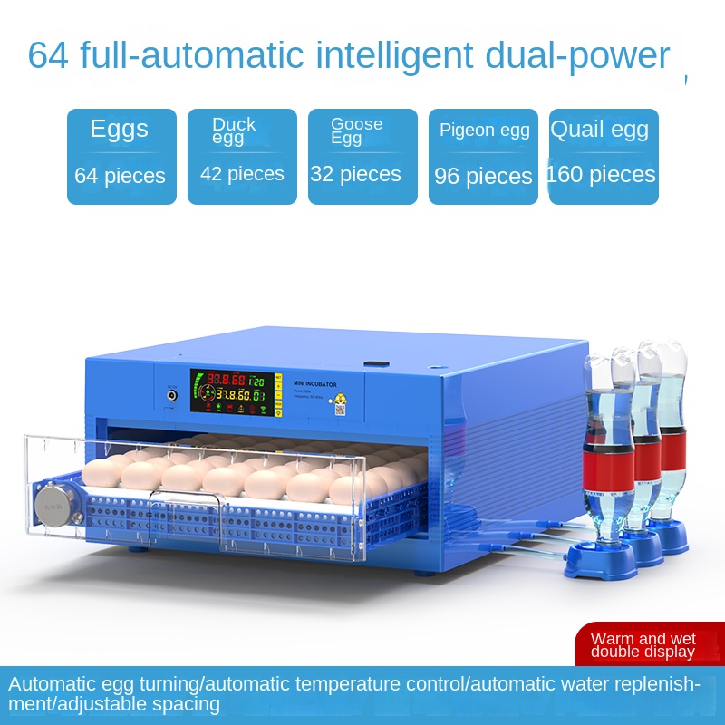 64 Incubateur d'oeufs avec un mini incubateur d'œufs de type tiroir avec régénération automatique du lit de l'eau ionique et contrôle de la température