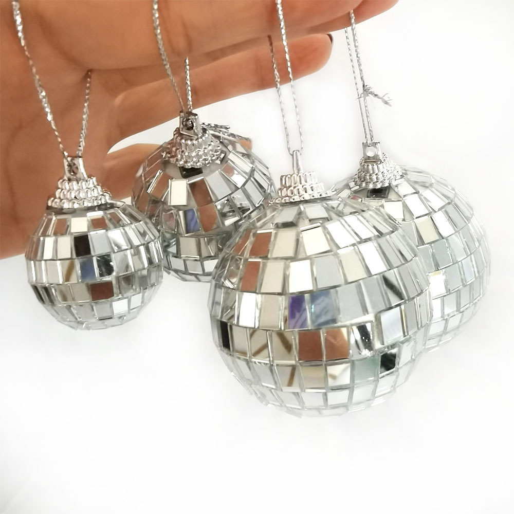 3-6cm Mirror Disco Ball Hanging Ornaments Silver Disco Mirror Ball Tree Party Decor Wedding Birthday Cake Reflective Ball