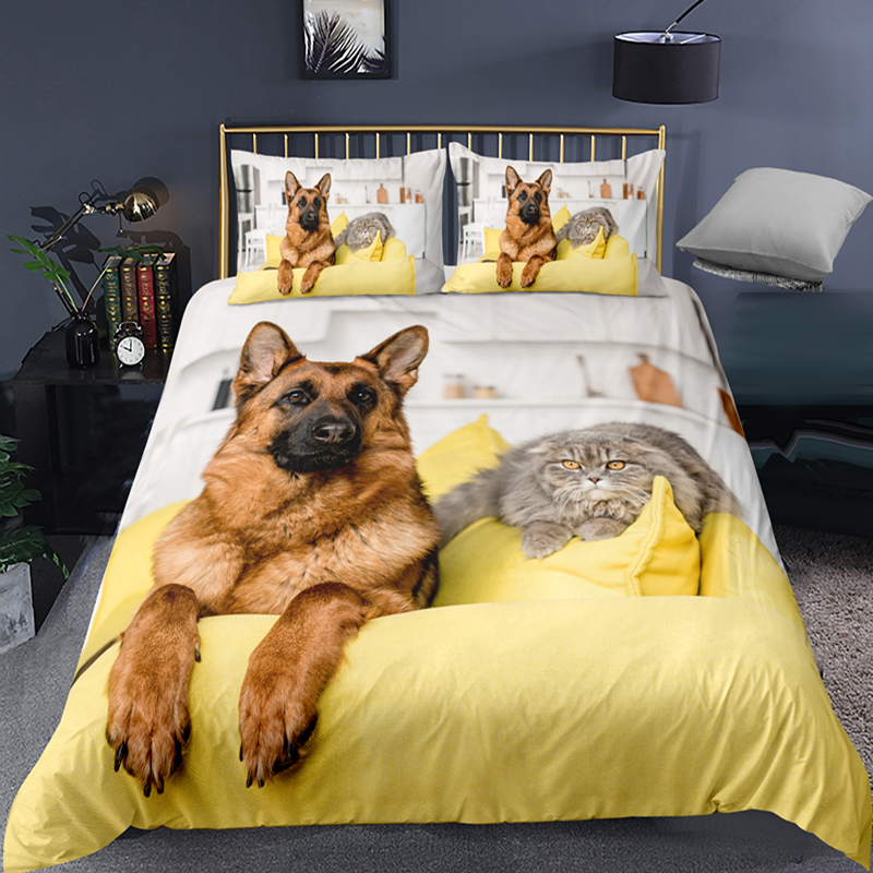 3d söt tysk herde täcke täckning härlig hund mönster täcke täcker barn pojkar flickor kawaii husdjur valp mjuk king size quilt cover