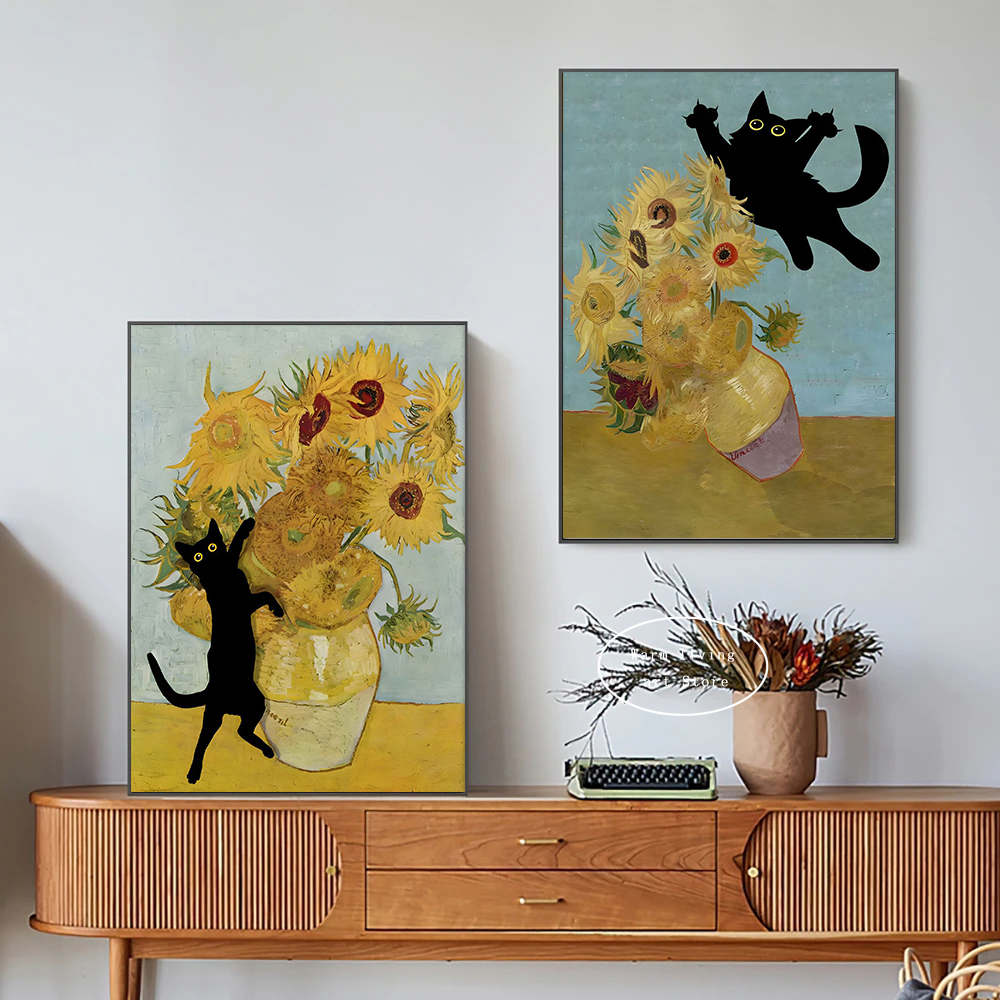 Van Gogh Terrasse Des Cafes Black Cat Monet Matisse Open WindowポスターGustav Klimt Canvas Painting Wall Art Prints Home Decor