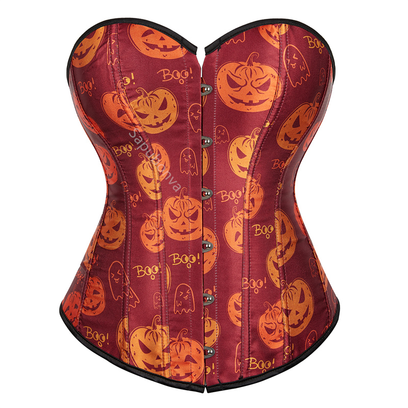 Corset top bustier femmes citrouille crâne imprimé lingerie plus taille burlesque halloween costumes vintage style sexy rouge 7xl xs