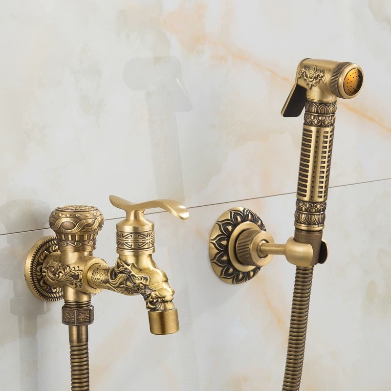 Bidet Spray Gun Zestaw Antique Brass Maszyna Blask Kan łazienkowy Pojedynczy zimny bidet akcesorium toalety sprayowe pistolet sprayowy