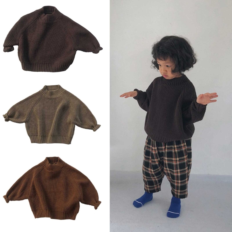 Baby Boy Solid Knit Sweater Infant Girl Long Sleeve Pullover Tops Soft Fall Winter Clothes Round Neck Sweatshirt BX0D