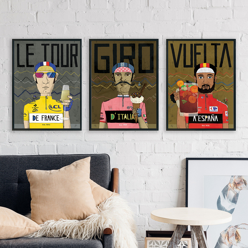 Bisiklet yarış posterleri grand bisiklet turları fransa italia espana tuval boyama baskılar bisiklet duvar sanat resimleri ev dekorasyon için
