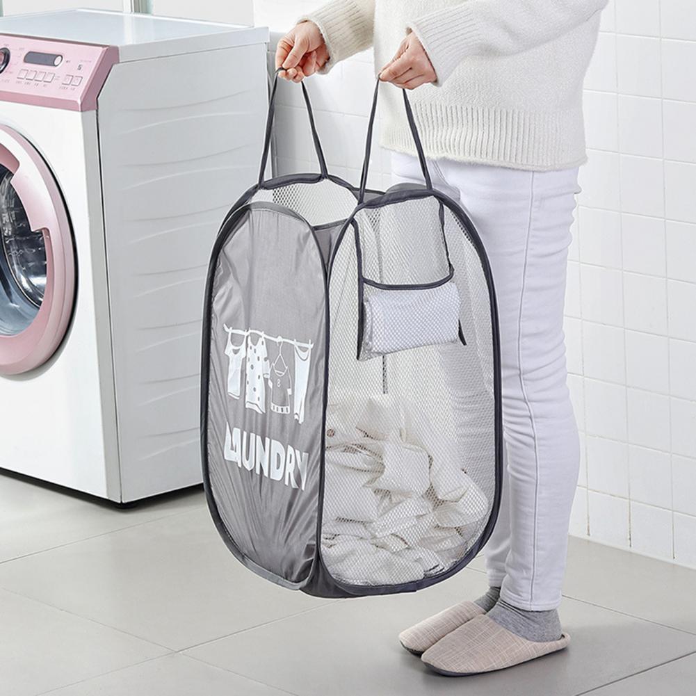 Folding Laundry Basket with Handle Large Capacity Portable Bathroom Clothes Mesh Storage Bag Dirty Laundry Sorting Basket