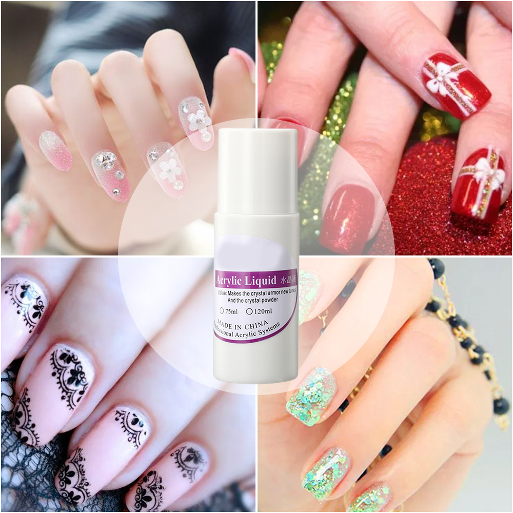 75ml Nagelkunst Acrylflüssigkeit Set Maniküre Kristall graviertes Flüssigkeit für Schale Acrylpulver Falsche Tipps Nagelversorgungen