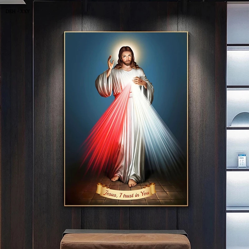 Vintage luminoso Gesù Cristo poster Gesù, confido in te Qoutes Canvas Dipingendo il Sacro Cuore di Gesù Cristo Room Decor