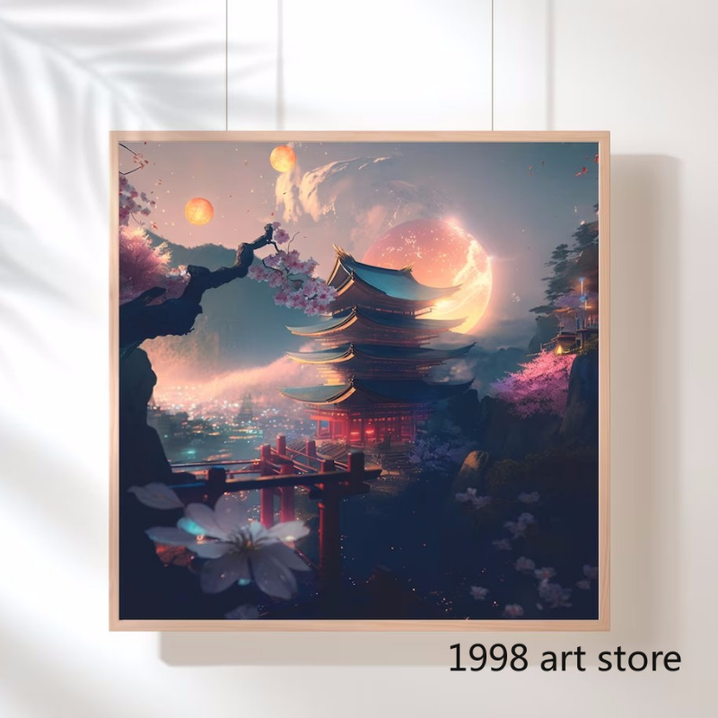 Vintage Classic Japaneses Landscpae Cherry Geisha Samurai Temple Art Poster Canvas Painting Wall Prints Picture Room Home Decor