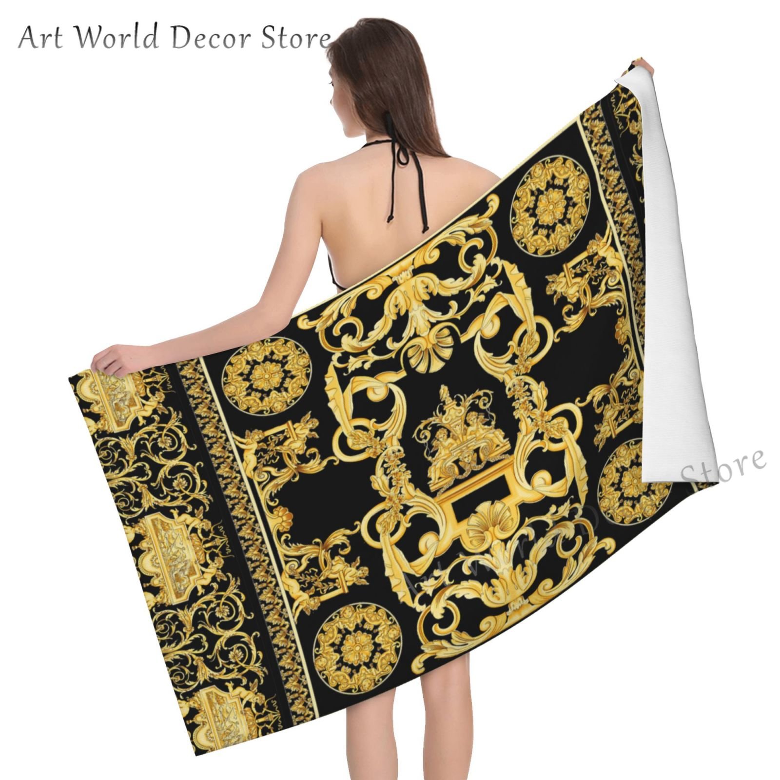 Luksusowy czarny złoty grecki ręcznik do kąpieli Mikrofibra Szybki ręcznik plażowy duży ręcznik 80 x 130 cm dla kobiet