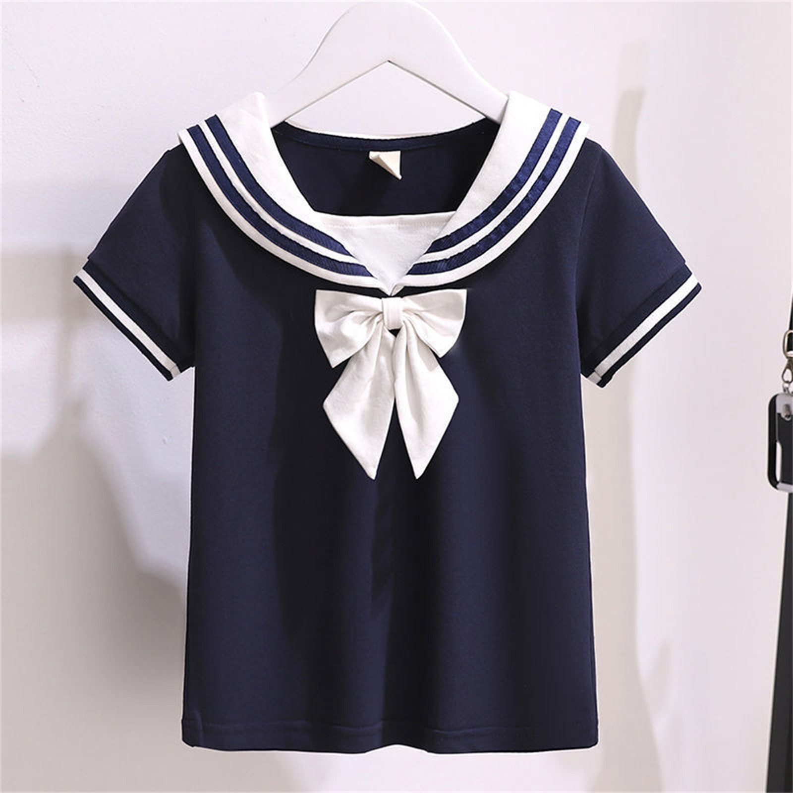 Black White JK Uniform Summer Short Sleeve Shirt+Pleated Skirts Japanese School Uniforms 4-10T Girls Sailor Sets JK Uniform COS