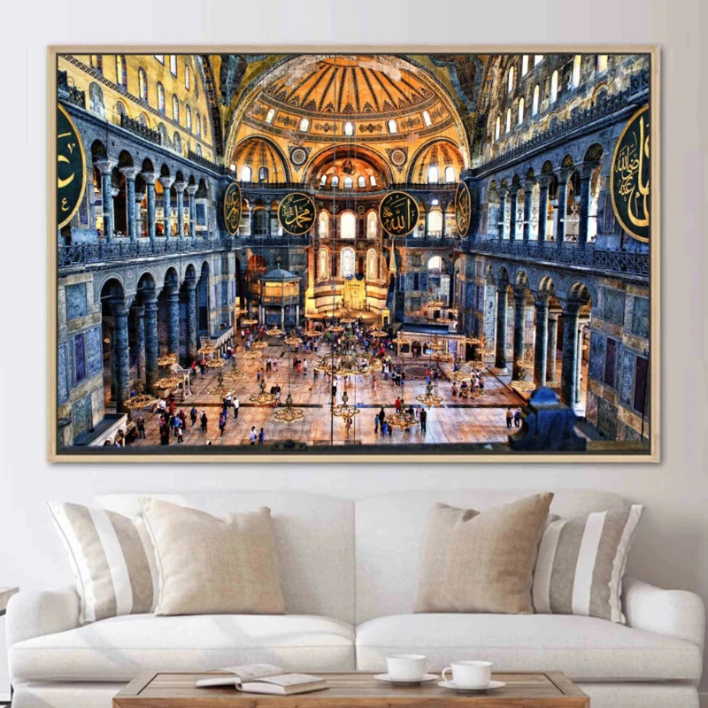 Türkiye İstanbul Ayasofya Hagia Sophia Cami Peyzaj Poster Baskıları Oturma Odası Ev Dekoru İslami Tuval Boyama Duvar Sanatı