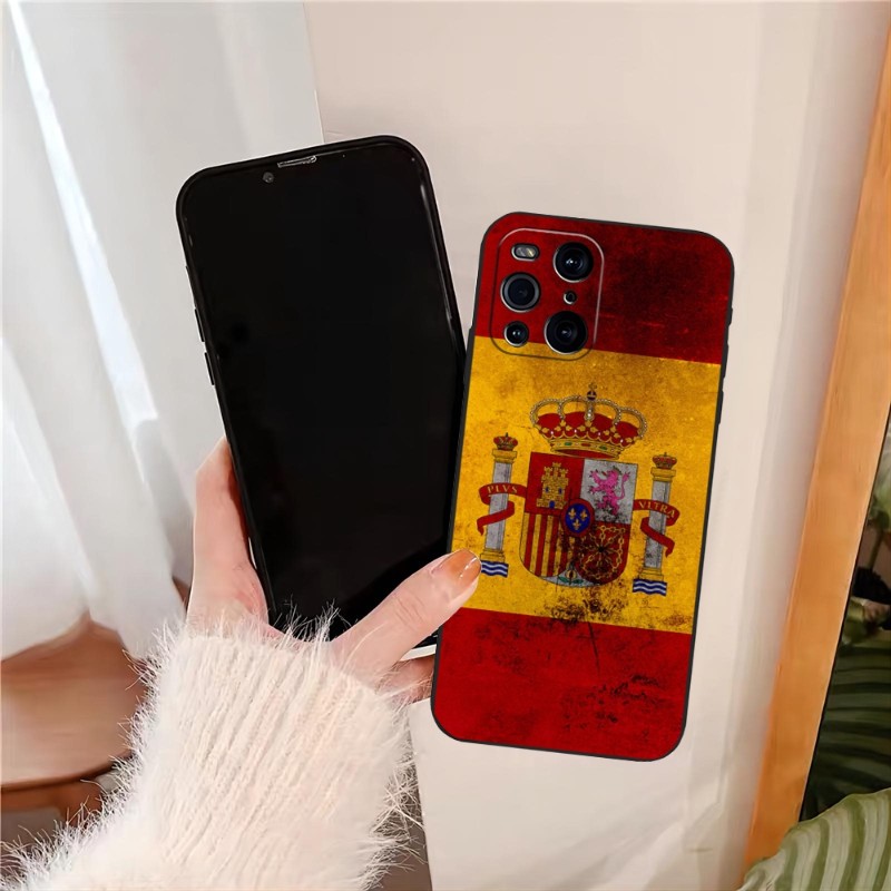 Espanha Espanha Flag Case para Oppo Find X3neo X5Pro X3Pro Reno6 7 Proplus A16 A54 A57 K9S A74 A93 A94 Black Capa preta