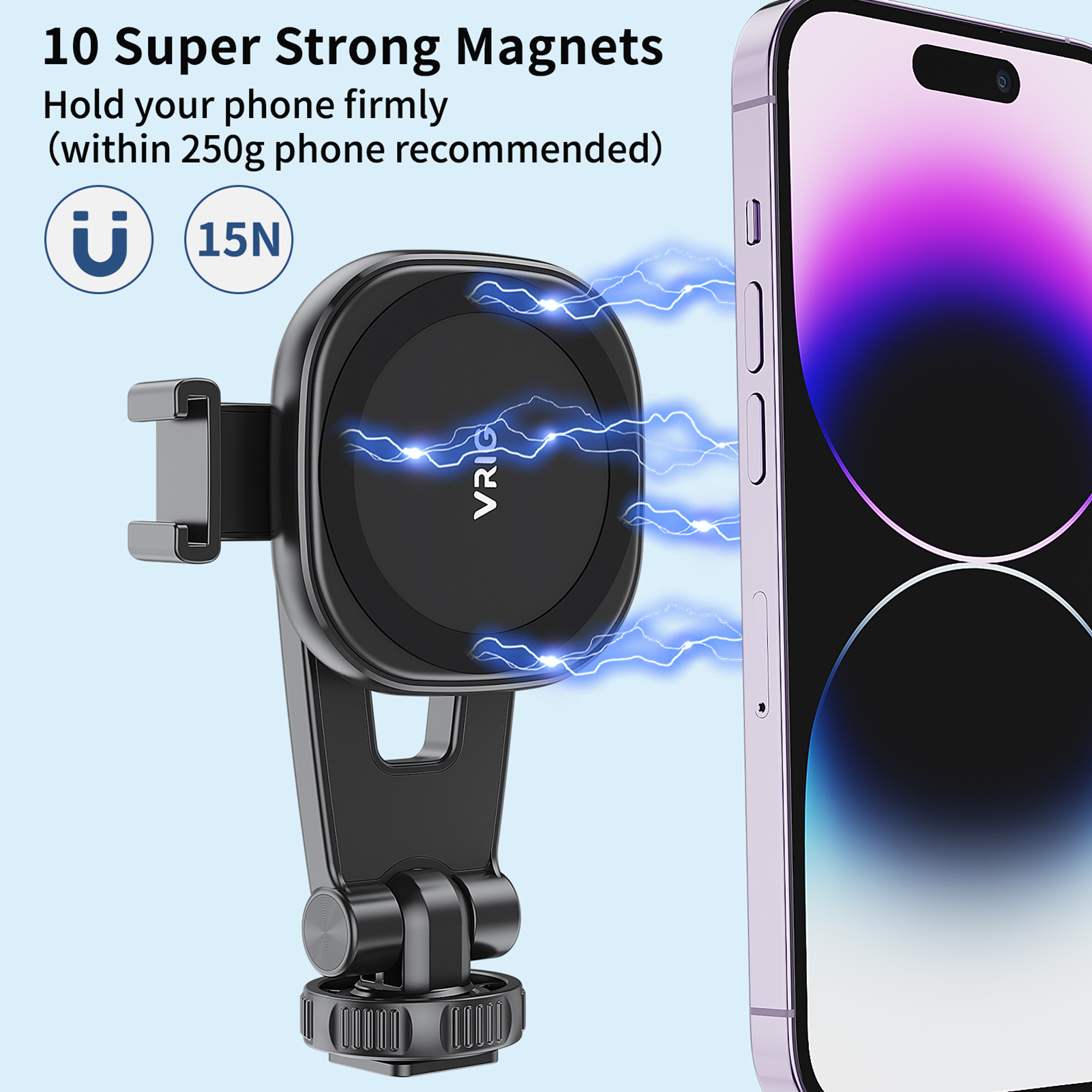 MG-03 Magnetic Phone Mount Holder Mount Phone с холодной обуви 1/4 дюйма 360 ° Вращается для iPhone 13/13/14 серии и многое другое