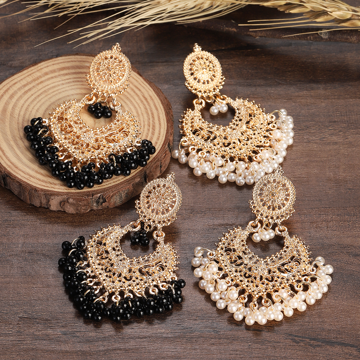 Ny etnisk guldfärg indisk jhumka örhängen för kvinnor Pendient Heart Shape Pärlor Tassel örhängen 2023 Vintage Brincos smycken