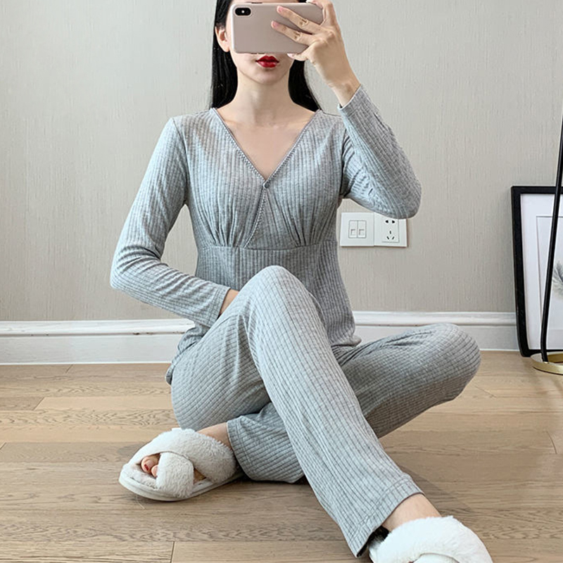 Conjunto de enfermagem de maternidade de outono e inverno /conjunto gestante Modal Modal Modal Afrie pijama para mulheres grávidas