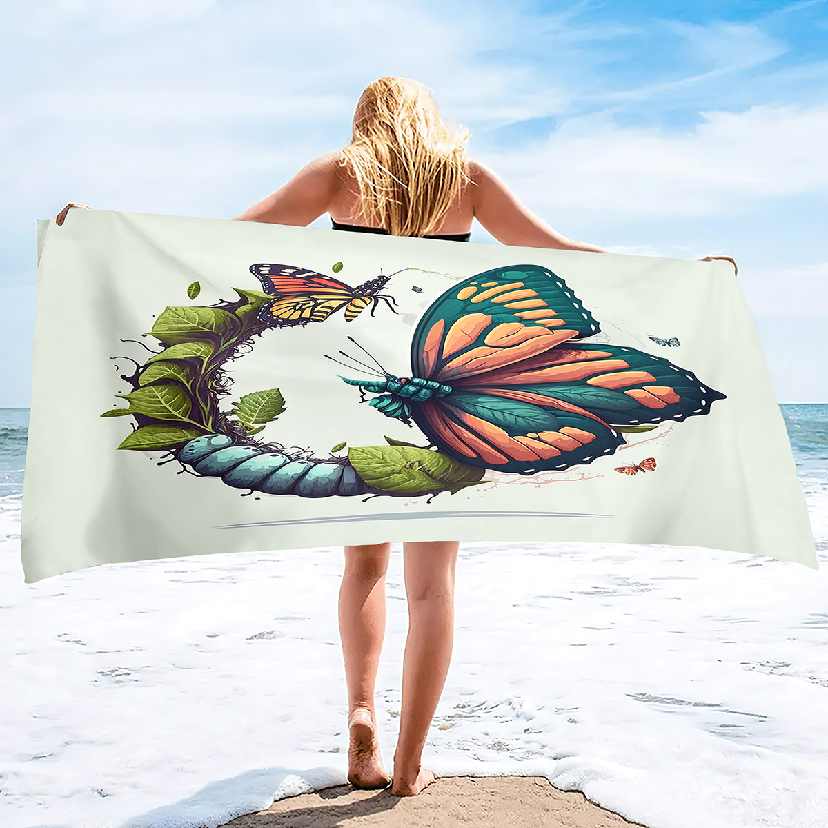 Butterflies Microfiber Beach serviette rapide sèche légère grosses serviettes super absorbantes Piscine molle sans sable / Swim / Bath Toronde