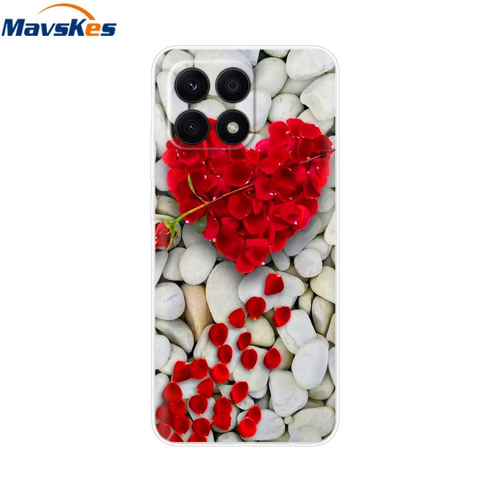 Söt hjärtblommor för Huawei Honor X8A Telefonfodral mjuk silikon klar bakslag för heder x8a Honorx8a x 8a fundas stötfångare