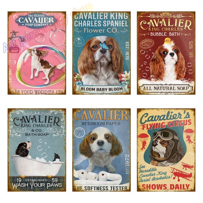 Metal Sign Cavalier King Charles Spaniel Sink Co Wash Your Paws Vintage Metal Tin Sign Man Cave for Men Women Wall Decor 12x8 In