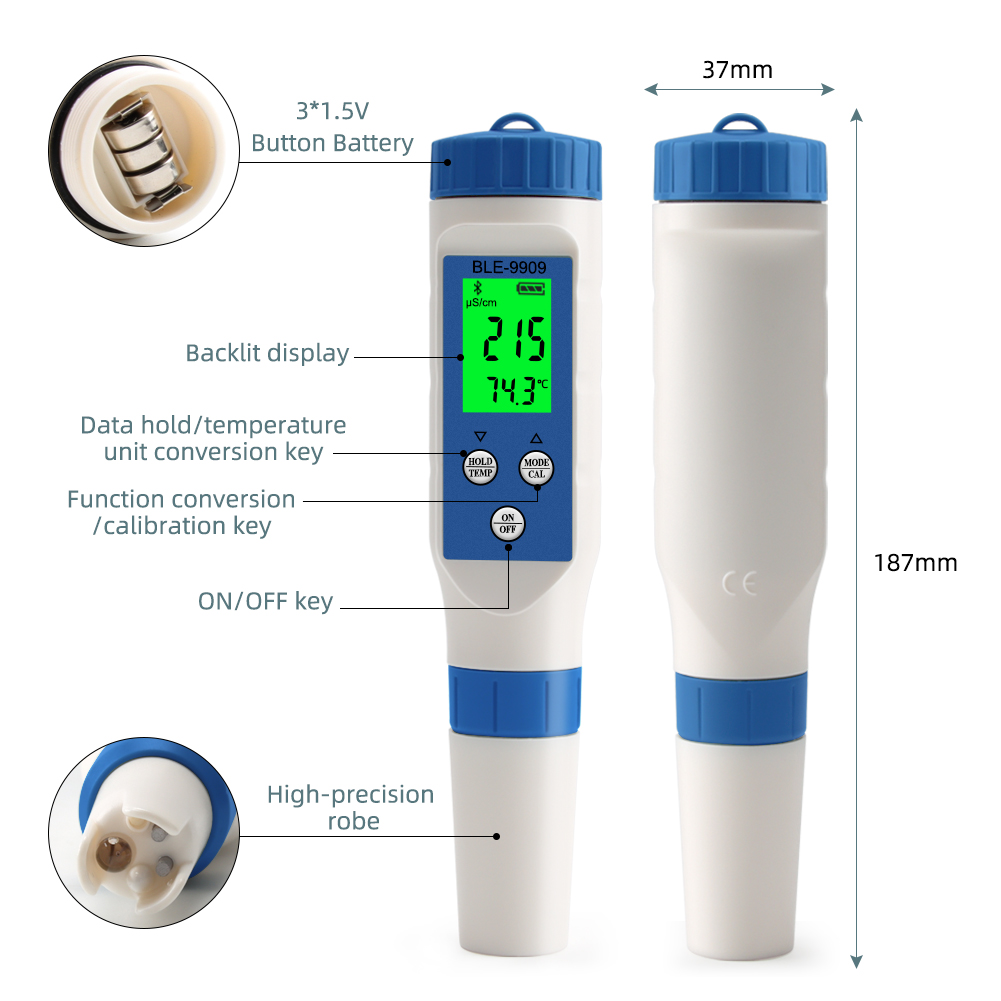 BLE-9909 Интеллектуальная Bluetooth Salinity Meter Качество воды Тест PH-метр для аквариумов бассейн Рыба Аквакультура Аквакультура Аквакультура