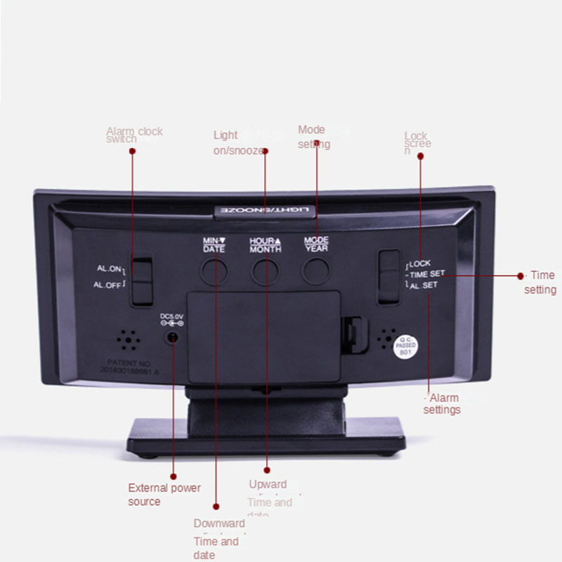 Horloge numérique de bureau LED Clock de table de table électronique ALARME POUR CHAMBRE COURT CURVE COURT LETTRE SMART AVEC FONCTION SNOOZE