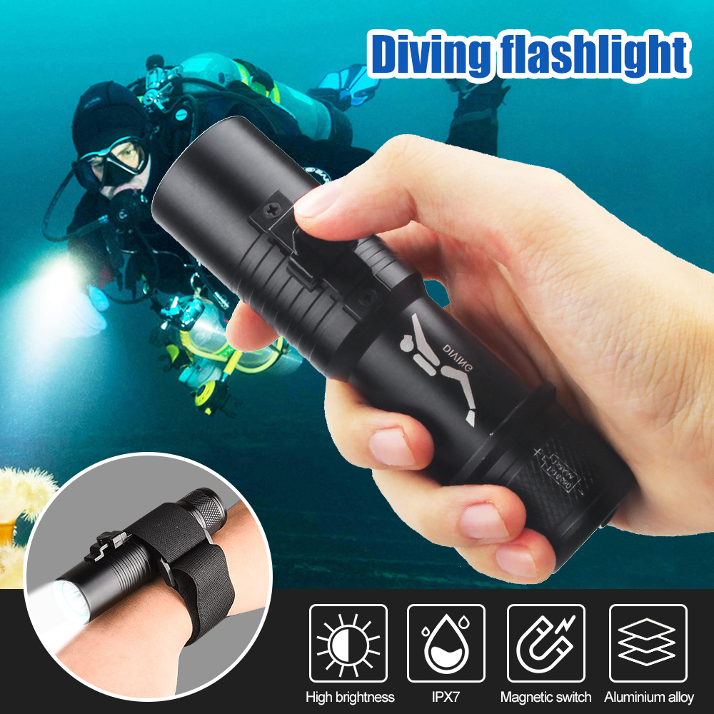 Professionelle Tauch -Taschenlampe 3 Modi Unterwasser -Tauch -Tauch -Torch -Magnetschalter Steuerscheibe mit Handriemen