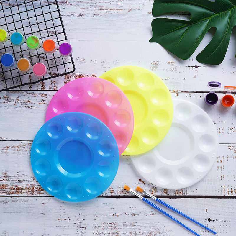 Kolorowe plastikowe palety do farb 10 dobrze okrągłe palety akwarela paleta do mycia taca do malowania imprezy DIY rzemiosło