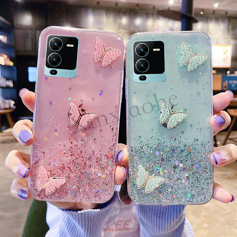 Ready Stock Phone Case for Vivo X80 lite 5g V25 VivoV25 Pro 5G V25e Luxury Starry Sky Butterflies Transparent Soft Back Cover