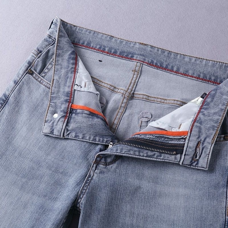 Trendy high-end zomer nieuwe jeans voor mannen, slanke pasvorm, elastisch, casual, licht gekleurd, trendy en veelzijdige PF6109#