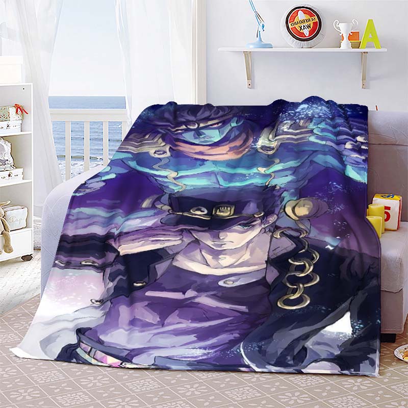 Summer Blankets Sofa Bedspread Couch Home Living Room Decor Anime JoJo Bizarre Adventure Print Flannel Throw Blanket Soft Warm