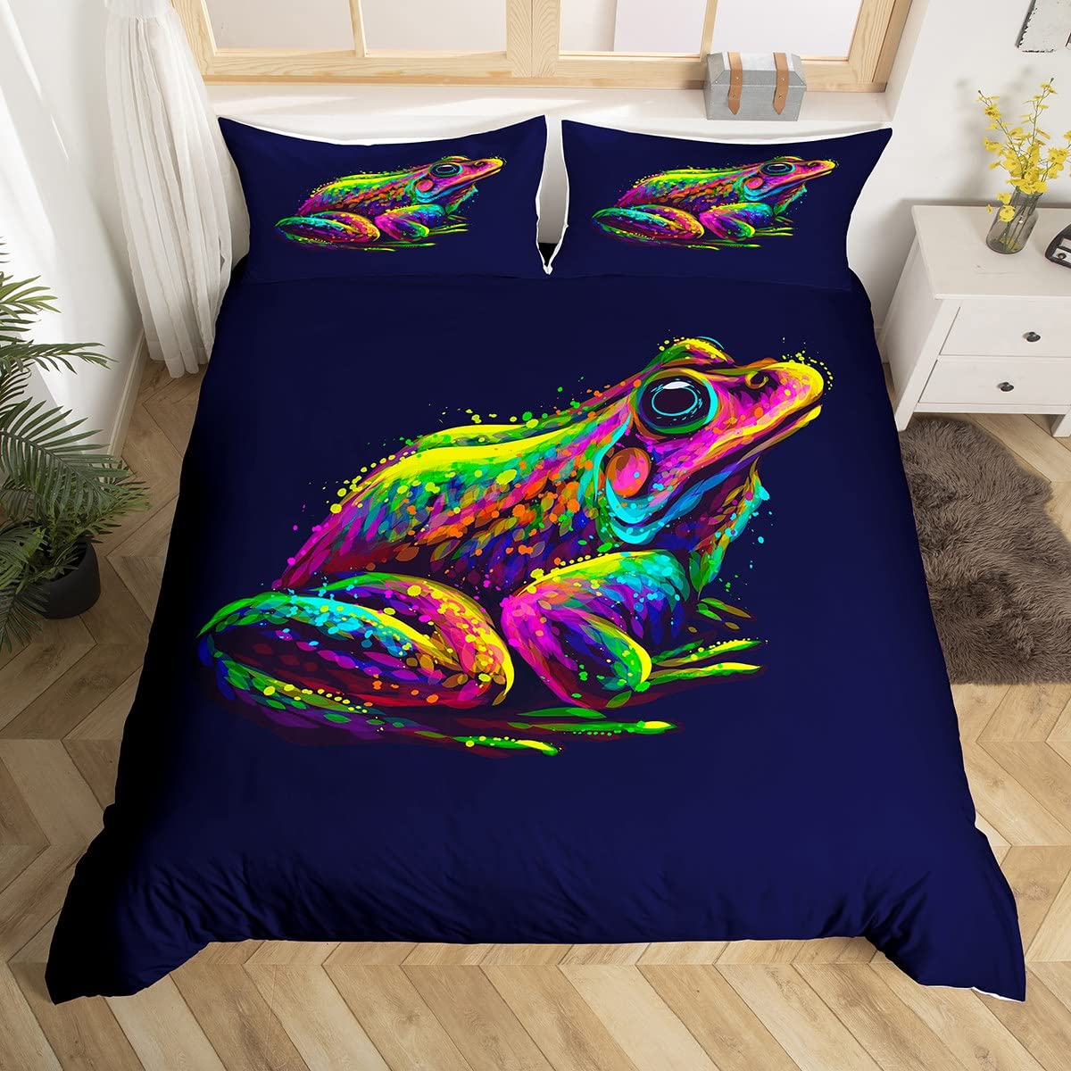 Green Tree Frog King Queen Couvercle de couette complète Beau Raind File Trees Litting Animal Set Wildlife Couper Couette en polyester