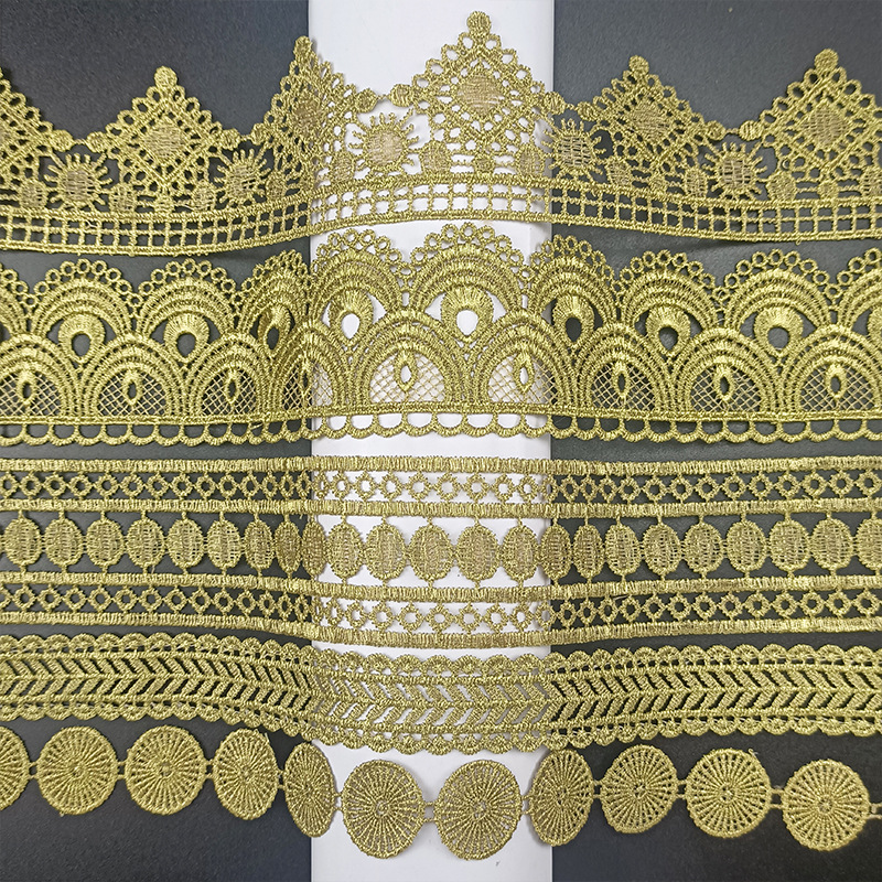 5 jardów Wysokiej jakości ładne złote koronkowe wykończenie koronkowe tkaniny DIY odzież Akcesoria spódnica wycięte haft haftowe koronkowe wykończenie