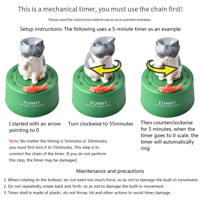 for CAT Shaped Countdown Timer Kitchen Classical Mechanical Wind-up Timer Study Sport Portable Count Tools Kitchen Stopw