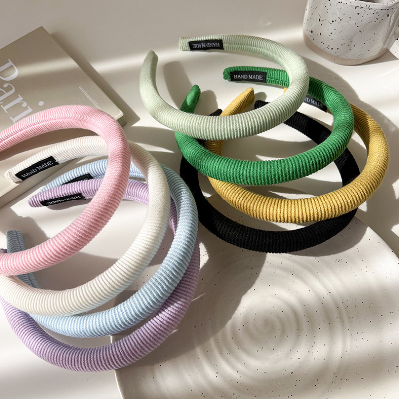 UXSL Cream Color Spring Solid Color Striped Sponge Fine Headbands for Woman Girl Grace Headband Washing Face Hair Band Hair Hoop