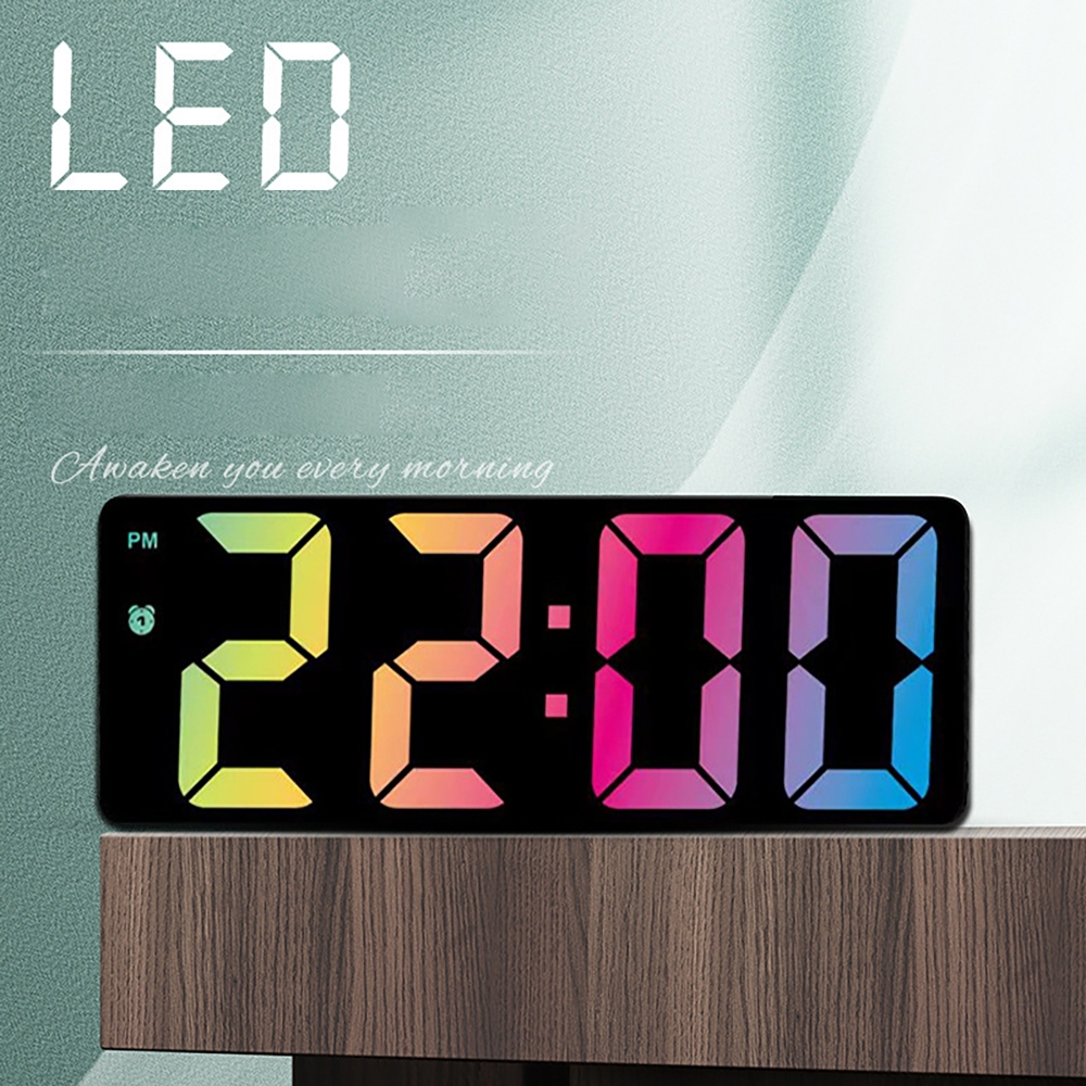 Multi-Colors LED Digtal Alarm Clock Plugue USB na temperatura do retângulo Data de tabela Exibir mesa de mesa do relógio Relógio de pendura