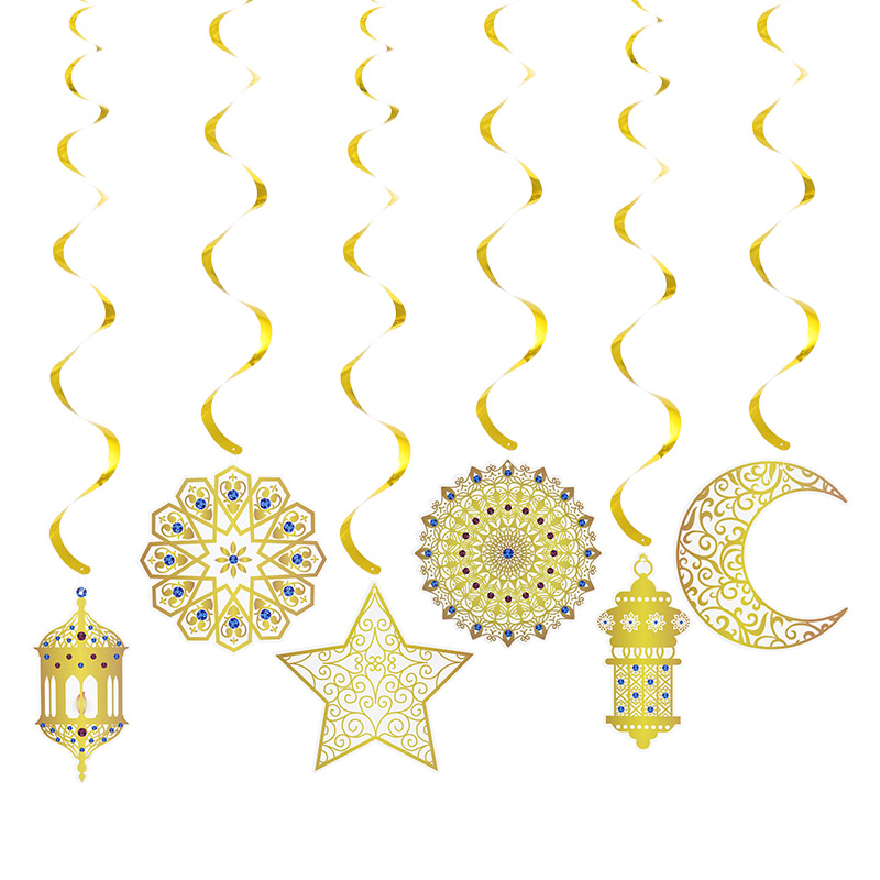 Eid Mubarak Spirale Garland islamico Muslim Gold Swirl Eid Pendants Bunting Hajj Mubarak Festival Festival Ramadan Home Decor