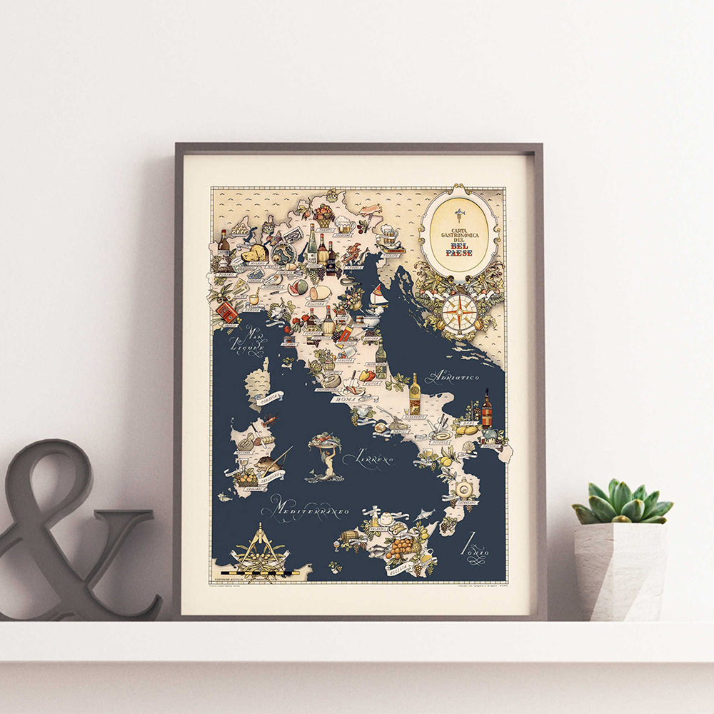 イタリアのヴィンテージ地図のフードワインアドベンチャーポスターとプリントヨーロッパレトロキャンバスペインティングウォールアートピクチャーバーキッチンデコレーション