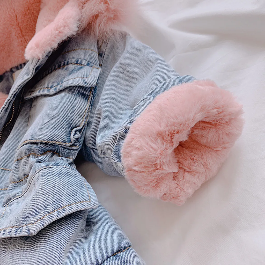 Animaux Hiver Baby Girl Veste en jean plus fourrure Toddler chaud fille extérieure enragineur peluche veste coton 16 ans