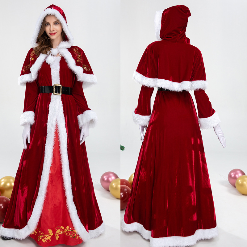 Deluxe Classic Mrs. Claus Disfraz navideño Fiesta de Navidad Santa Claus Cosplay Vestido rojo