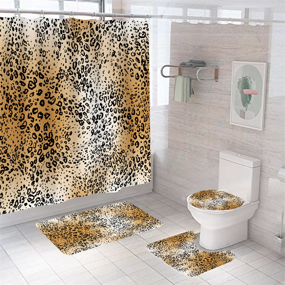 Léopard Print Bath Douche de douche rideau de toilette Tapis de couvercle de couvercle et tapis Bath Bath 3D DÉCOR DE SALLE DE SALLE CORTINAS DE DUCHA
