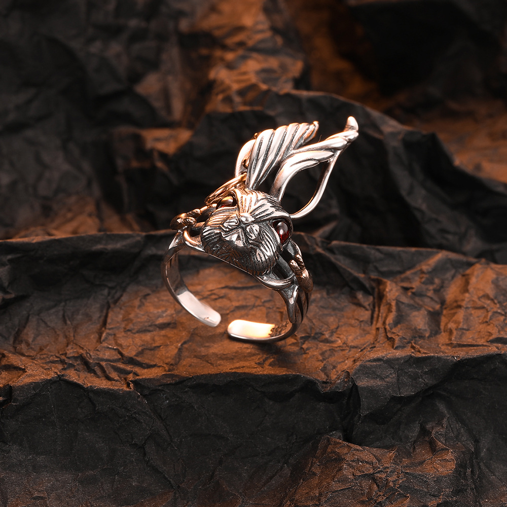 F.I.N.S S925 Pure Sterling Silver Gold Cool Punk Rabbit Retro Retro Old Design Thai Silver Hiphop Rock Rock Dinger Bijoux Accessoires