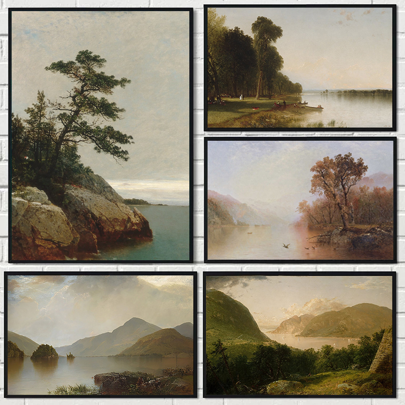 Vintage John Frederick Kensett Famous Nature Landscape Oil Painting Canvas Poster Lake George Wall Art Pictures Home Decor