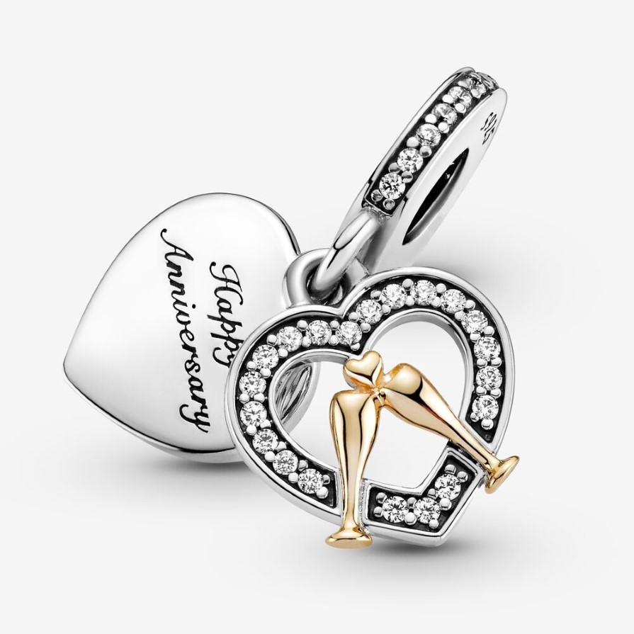 Nieuwe aankomst 925 Sterling Silver Two-Tone Happy Anniversary Dange Charm Fit Original European Charmelet Fashion Jewelry Acces207A