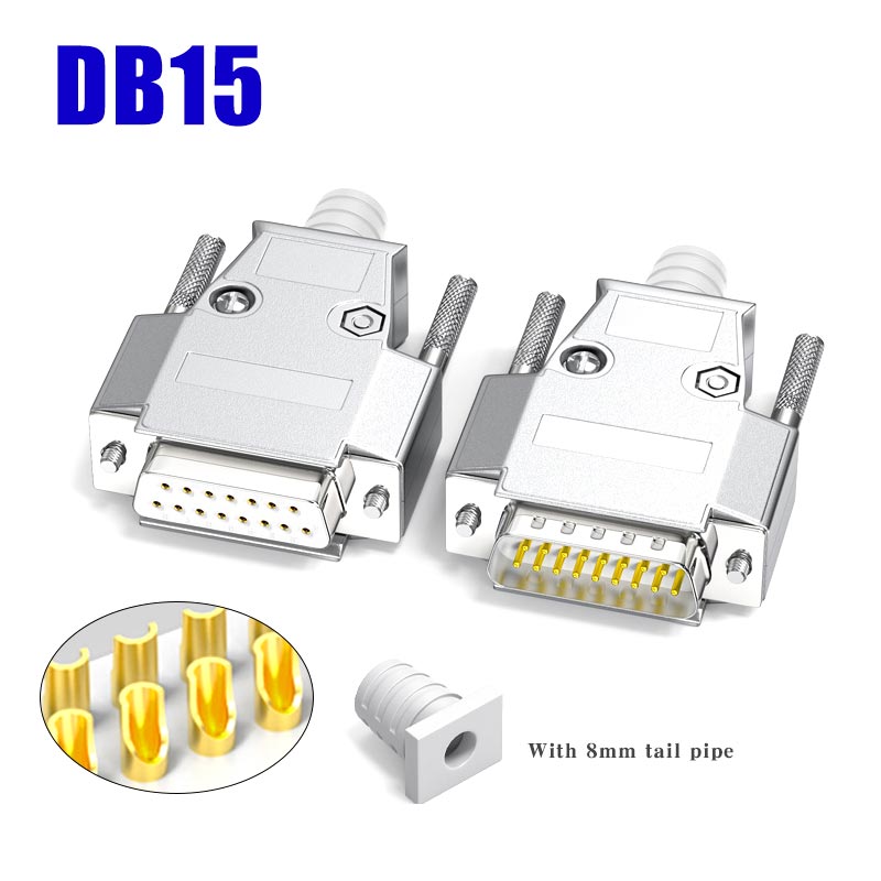 DB15 Industrieel-grade mannelijke vrouwelijke plug vaste naald 2 rijen 15-pins seriële poort connector DB15 D-SUB metalen schaal Solderingplug