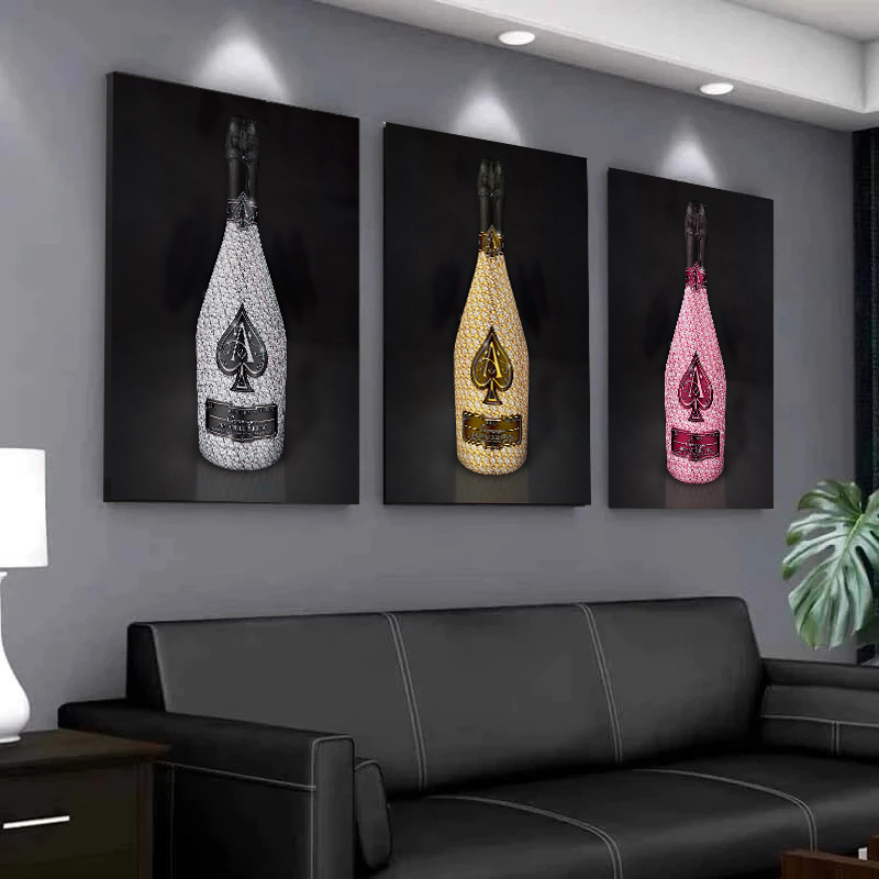 Affiches d'art mural Diamond Ace Champagne Bottle Canvas Impressions peintes de luxe Mural Pictures de salle à manger moderne Décoration de maison