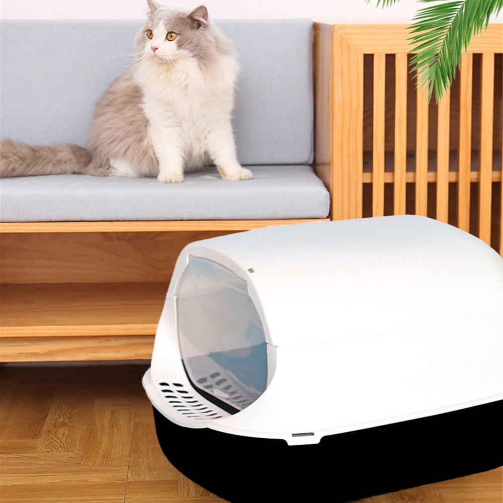 Fully Enclosed Spillproof Deodorant Cat Toilet Foldable Large Pet Litter Box Front Lift Cover Closed Sandbox With Plastic Scoop