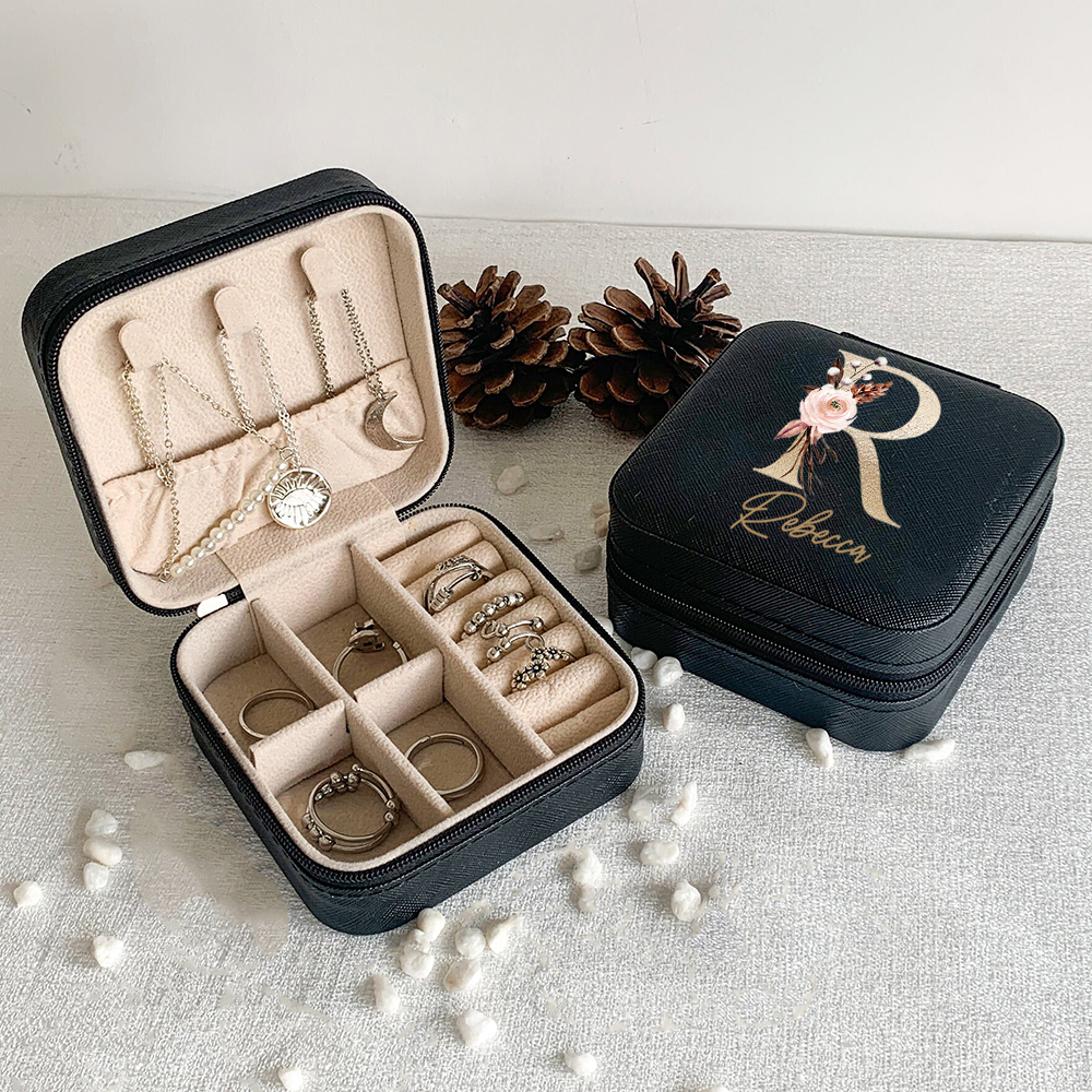 Personalized Travel Jewelry Box Bridesmaid Gifts Valentines Day / Birthday Gifts for Her Small Jewelry Organizer Custom Name