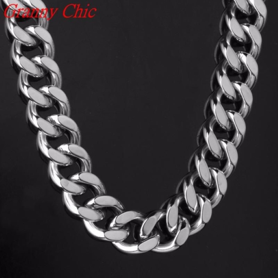 Granny Chic Wysoka jakość 316L Naszyjnik ze stali nierdzewnej Bransoletka Krawężnik Cuban Link Srebrny kolor męski łańcuch o szerokości 17 mm 7-40quo251s