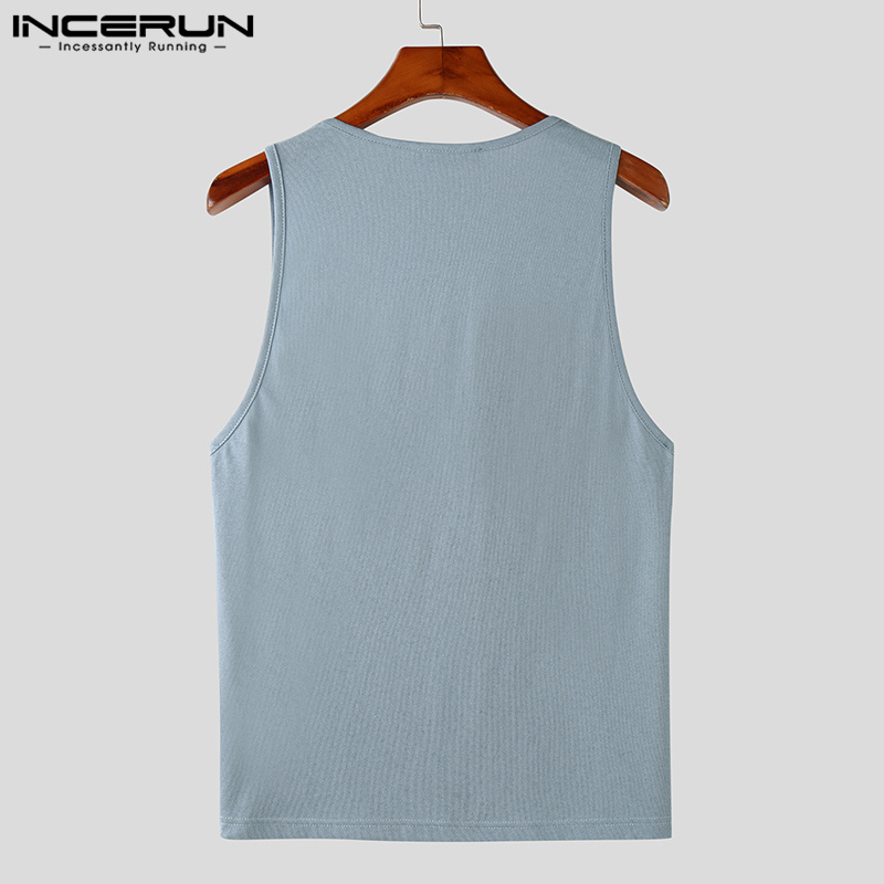 Incerun Tops 2023 American Style New Men 's Men's Low Neck Solid All-Match 편안